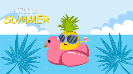 Naklejka premium Hello summer, a pineapple on a tube