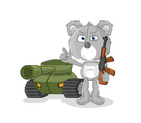 koala soldier with tank character. cartoon mascot vector
