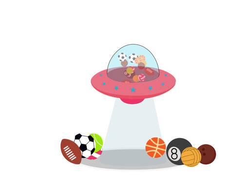 A UFO with different sports equipments