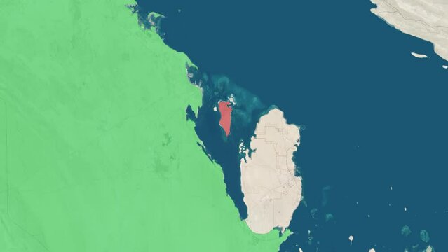 Zoom in to the map of Bahrain and Saudi Arabia with text, textless
