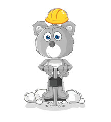 Fototapeta premium koala drill the ground cartoon character vector