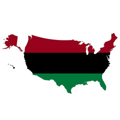 African American flag map of USA 3d Illustration on white with clipping path