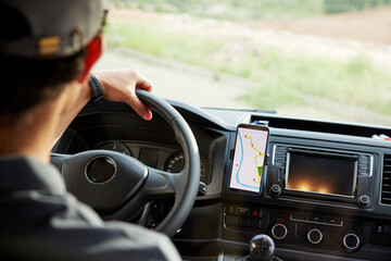 Cropped courier following GPS route