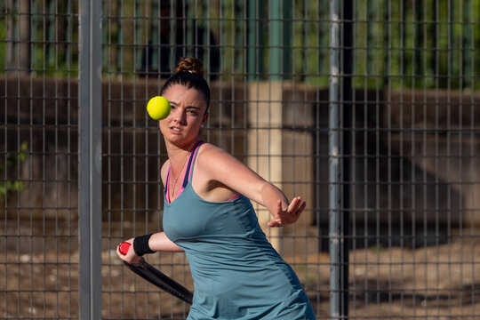 Tennis player ready to hit ball