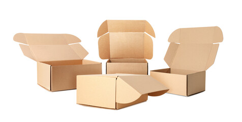 Set of cardboard boxes on white background