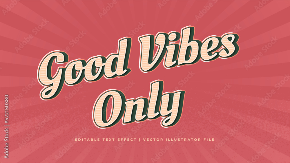 Poster Vintage Editable Text Effect Style. Good vibes, happy and funny text effect with editable text