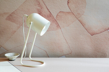 Home office desk with lamp