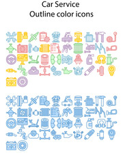 Set of car service outline color icons.