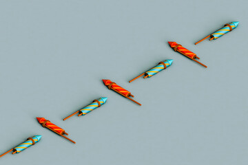 a row of fireworks rockets