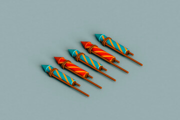 a row of colorful fireworks rockets