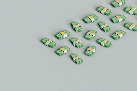 rows of Wad of dollars