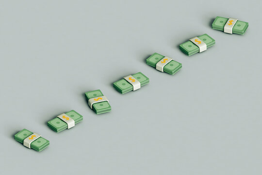 a row of Wad of dollars crossing the frame