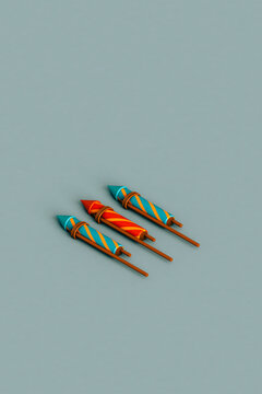 blue and red fireworks rockets