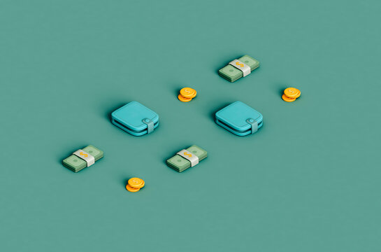 a row of wallets and money