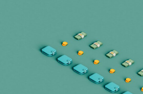 rows of wallets and money