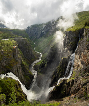 Full view of  V&oslash;ringsfossen Waterfall