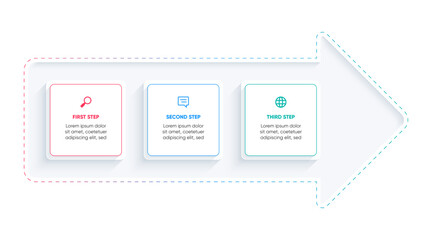 modern infographic 3 steps box arrow with colorful design.