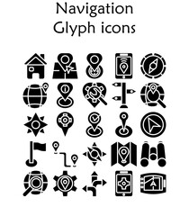 Set of navigation glyph icons.