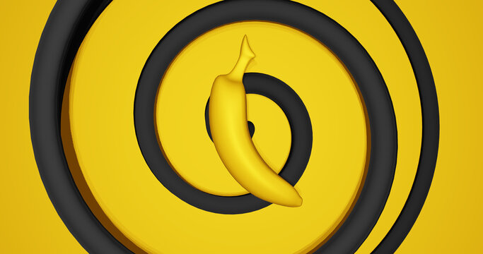 Render with yellow banana and black spiral