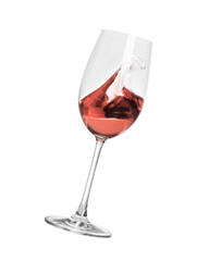 Glass with tasty dark rose wine isolated on white