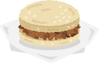 包み紙を開けた、焼き肉ライスバーガーのイラスト