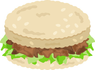 焼き肉とレタスのライスバーガーのイラスト