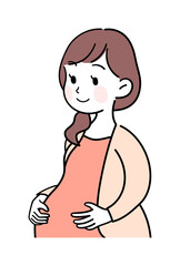 妊婦の表情セット　ベクターイラスト素材　ほほえみ