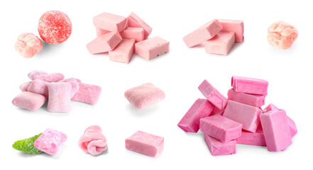 Set of different chewing gums isolated on white