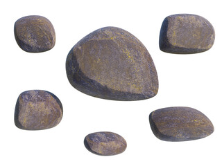 3d illustration decorated with mountain rocks or in various natural forests Isolated on white background. Gray stone set.
