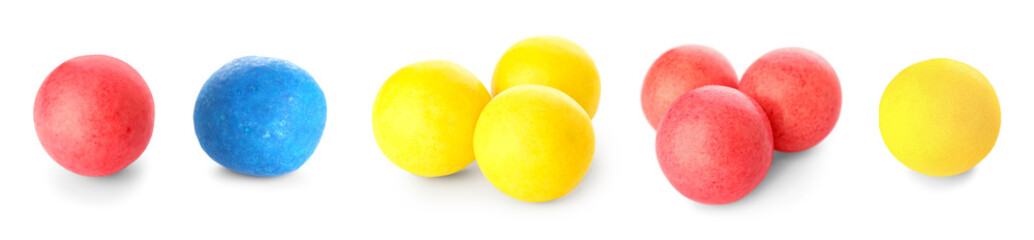 Set of different chewing gums isolated on white