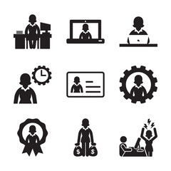Business Woman Working Icon Set