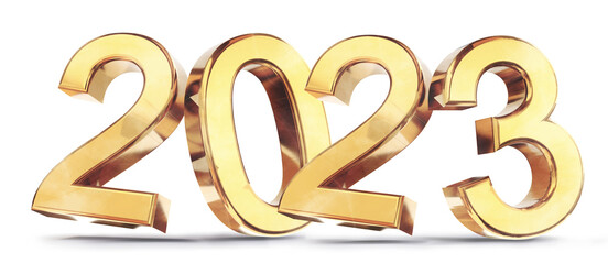 2023 golden symbol 3d-rendering bold letters