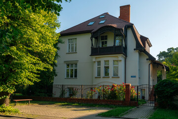 View of a villa in the historic district of Amalienau (former prestigious suburb of Koenigsberg) on a sunny summer day, Kaliningrad, Russia