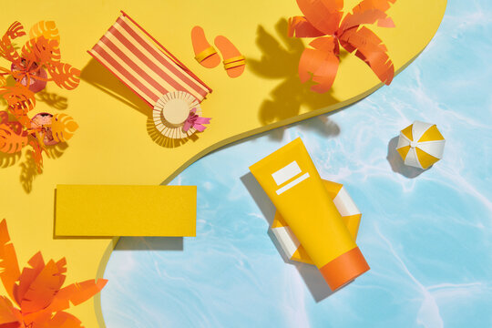 Concept of skincare during sunbathing under the summer sunshine