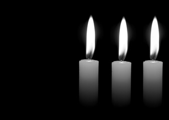The concept of mourn, Candle dark on black background, RIP, Black and white photo