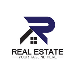 Initial letter R real estate and house logo design vector illustration