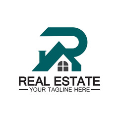 Initial letter R real estate and house logo design vector illustration