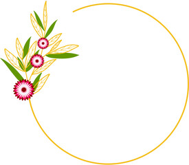 Circle Gold Frame with Pink Flower