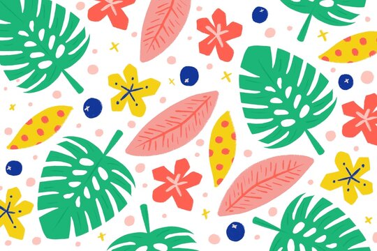 Floral Pattern Tropical Plants Fruits Illustration