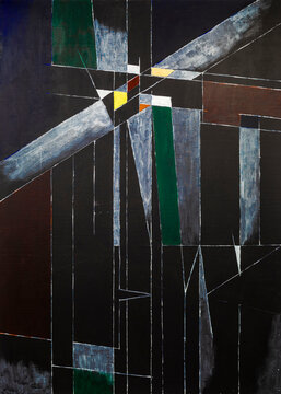 One of 14 geometric abstractions, each evolving from the previous work