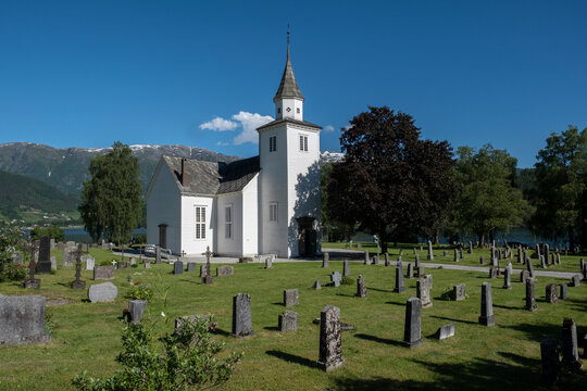 White wooden church of Norway.