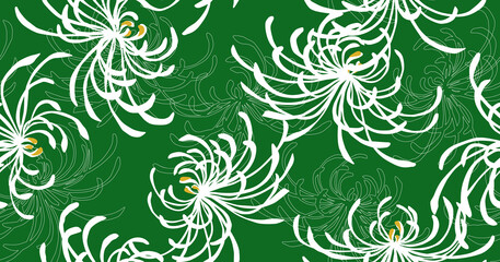 古典柄　和風の花柄　菊柄のパターン　緑色