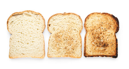Slices of toasted bread isolated on white background