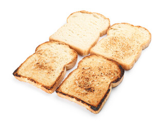 Slices of toasted bread isolated on white background