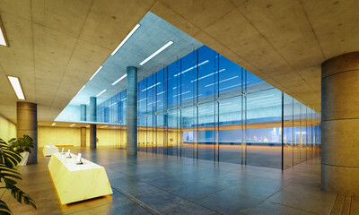 Modern glass wall commercial buildings reception lobby hall