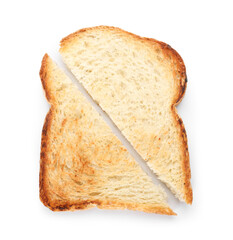 Cut slice of toasted bread on white background