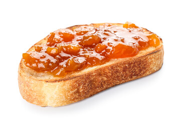 Delicious toast with jam isolated on white background