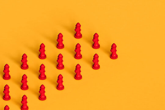 rows of red hydrants