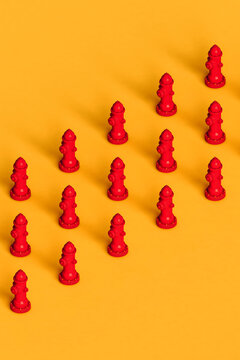 rows of red hydrants