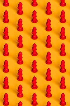 pattern of many red hydrants